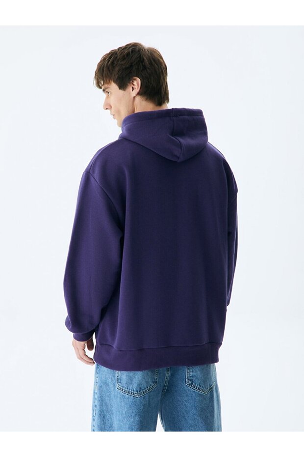 Kapüşonlu Koyu Mavı Sweatshırt - 3