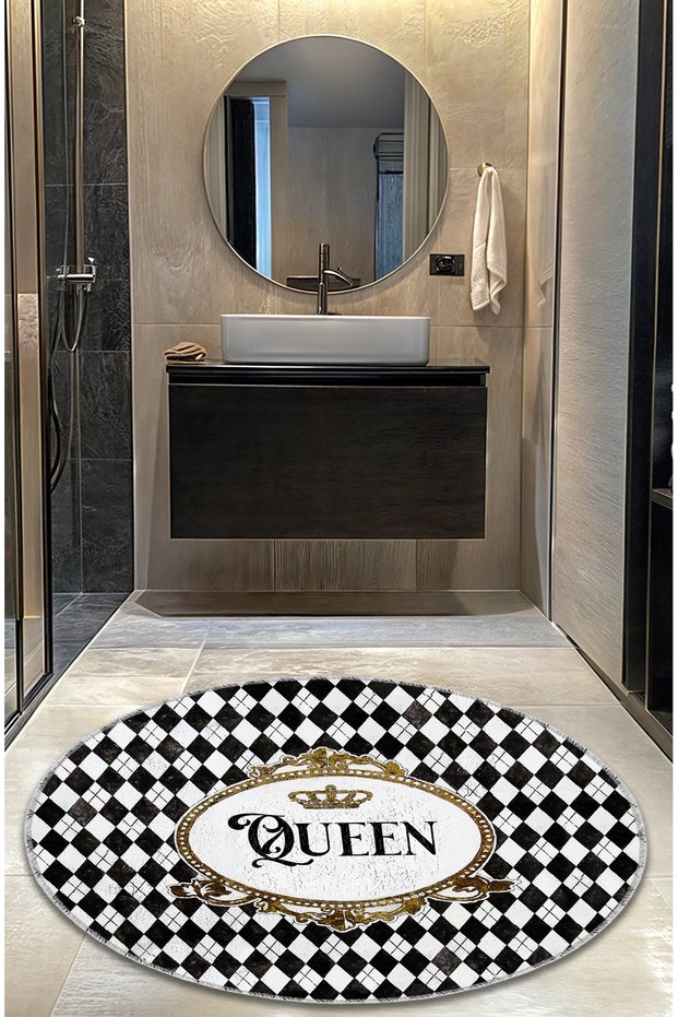 Black White Decorative Modern Vintage Retro Design Non-Slip Base 100 cm Round Bath Mat