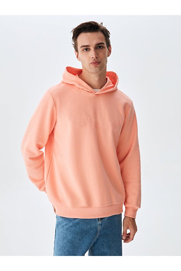 Logolu Kapüşonlu Turuncu Sweatshırt - 2