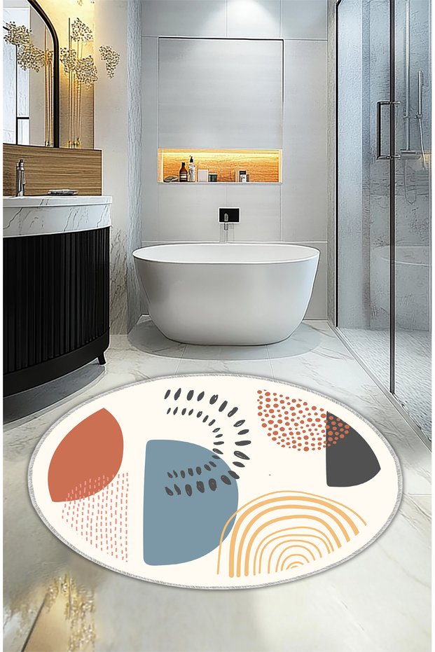 Decorative Modern Design Non-Slip Base Washable 100 cm Round Colored Bath Mat