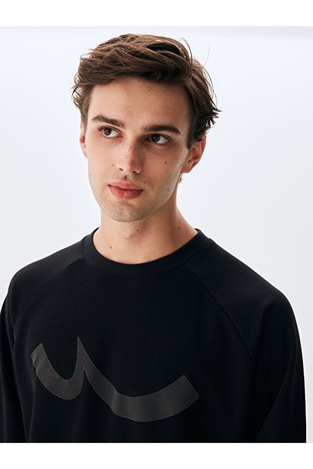 Logolu Bisiklet Yaka Siyah Sweatshırt - 5