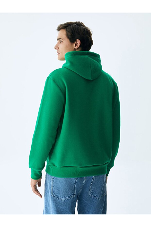 Basıc Kapüşonlu Yeşil Sweatshırt - 3