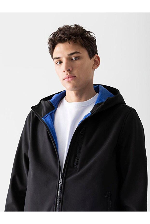 Kapüşonlu Ince Siyah Mont - 5