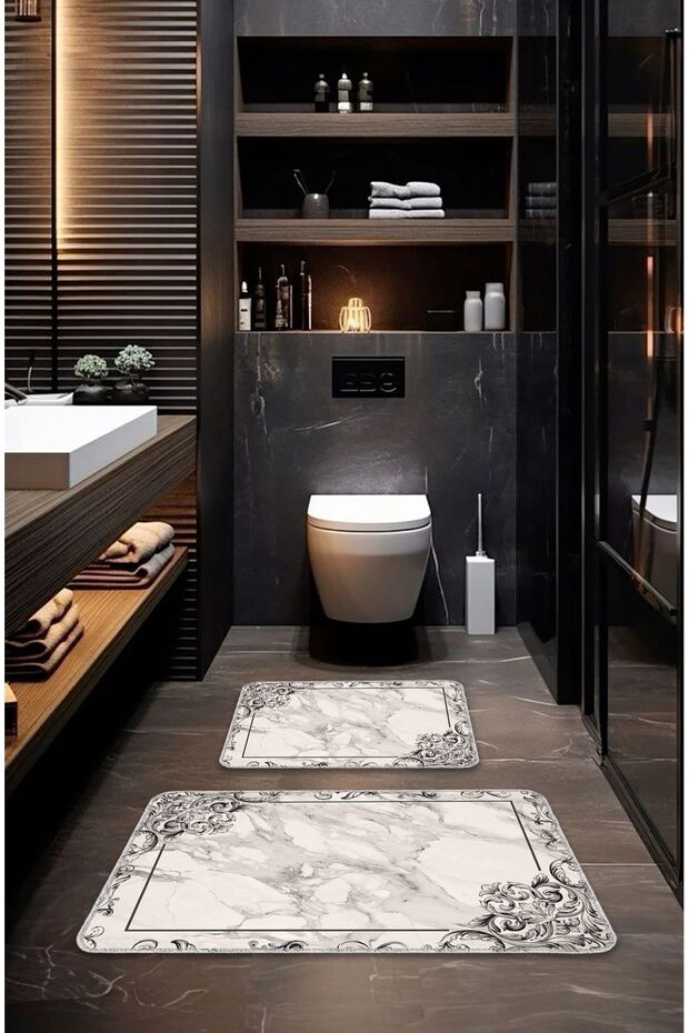 Decorative Modern Design Non-Slip Base Washable Set Beige Bath Mat 50X60-60X90 cm