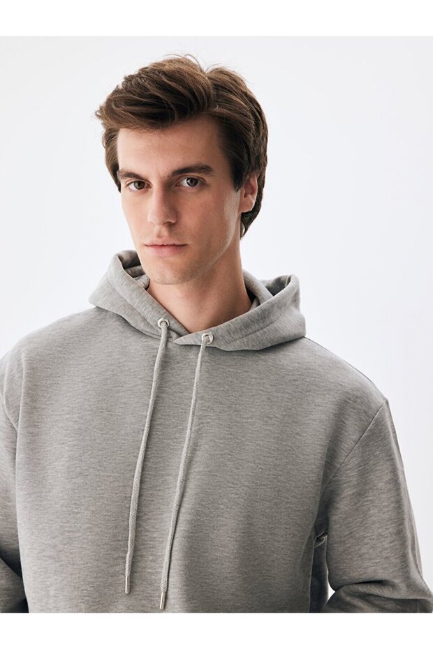 Basıc Kapüşonlu Gri Sweatshırt - 4