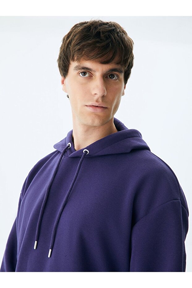 Kapüşonlu Koyu Mavı Sweatshırt - 5