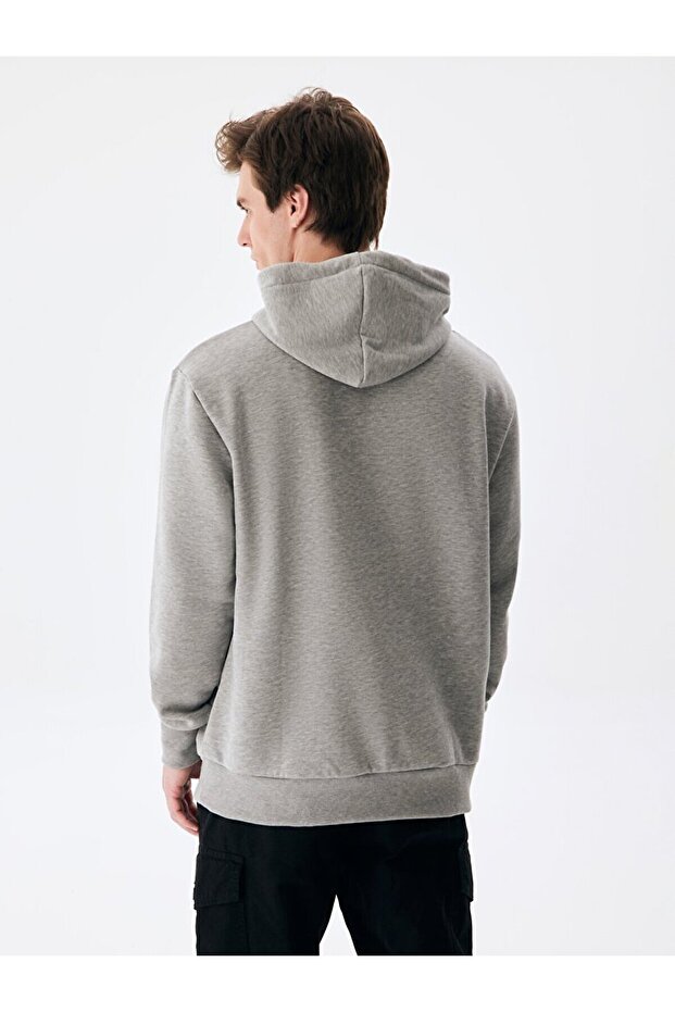 Basıc Kapüşonlu Gri Sweatshırt - 3
