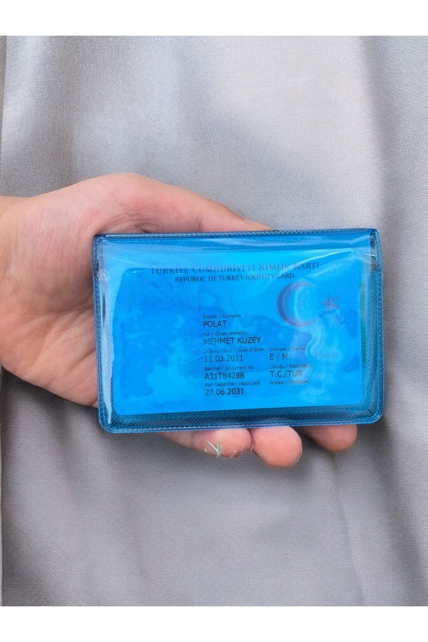 Clear Neon Blue Card Holder Wallet with 8 Card Compartments | Contactless Payment Compatible