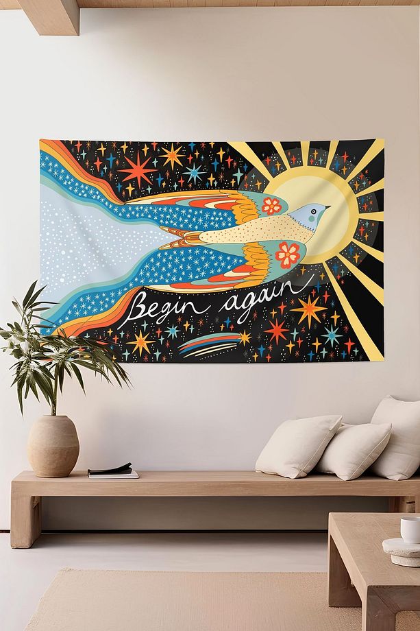 Begin Again Motivasyon Duvar Örtüsü Duvar Halısı Tapestry - 4