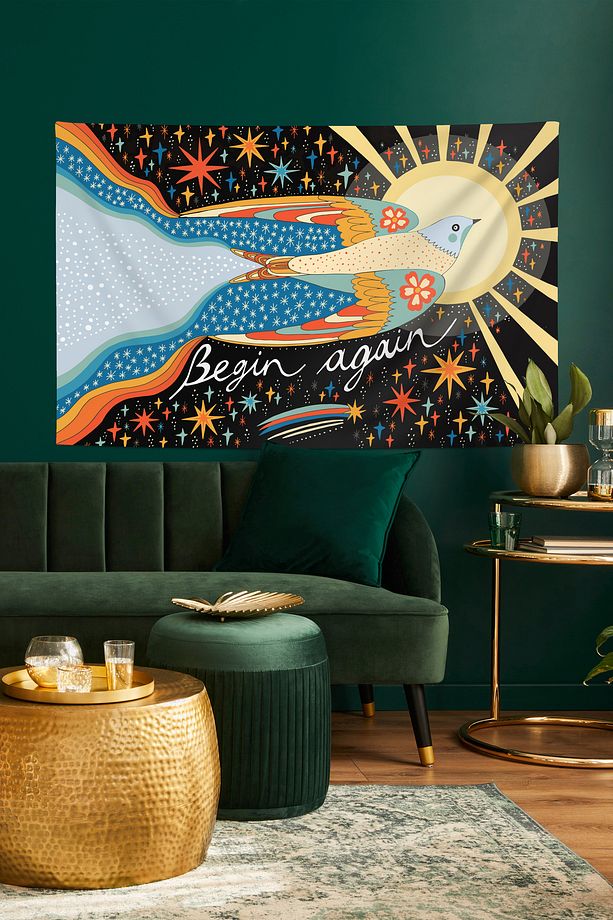 Begin Again Motivasyon Duvar Örtüsü Duvar Halısı Tapestry - 1