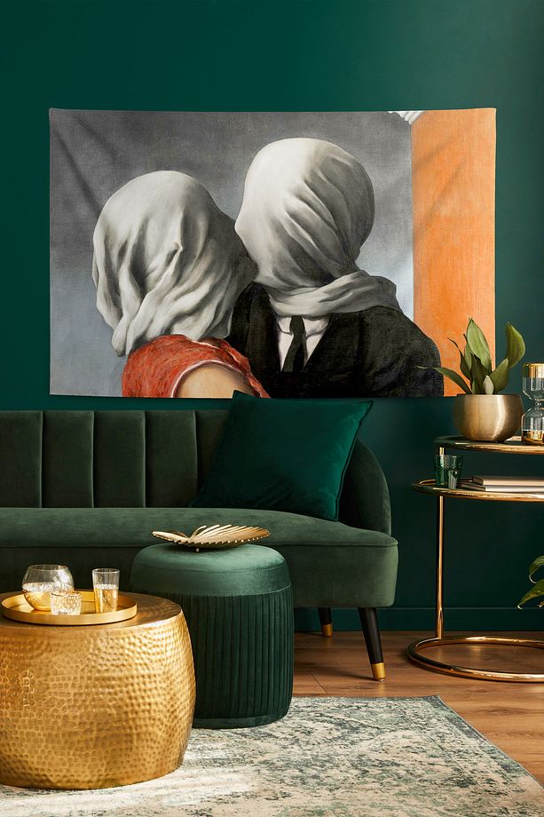 " René Magritte - The Lovers " Eviniz İçin Eşsiz Bir Dokunuş. Kumaş Duvar Örtüsü Duvar Halısı - 1