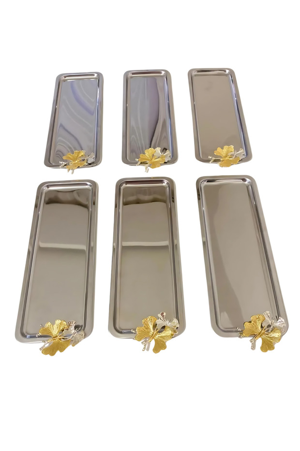 6-Piece Luxury Stainless Steel Butterfly Baton Serving Tray for Tea, Coffee, Treats and Presentation