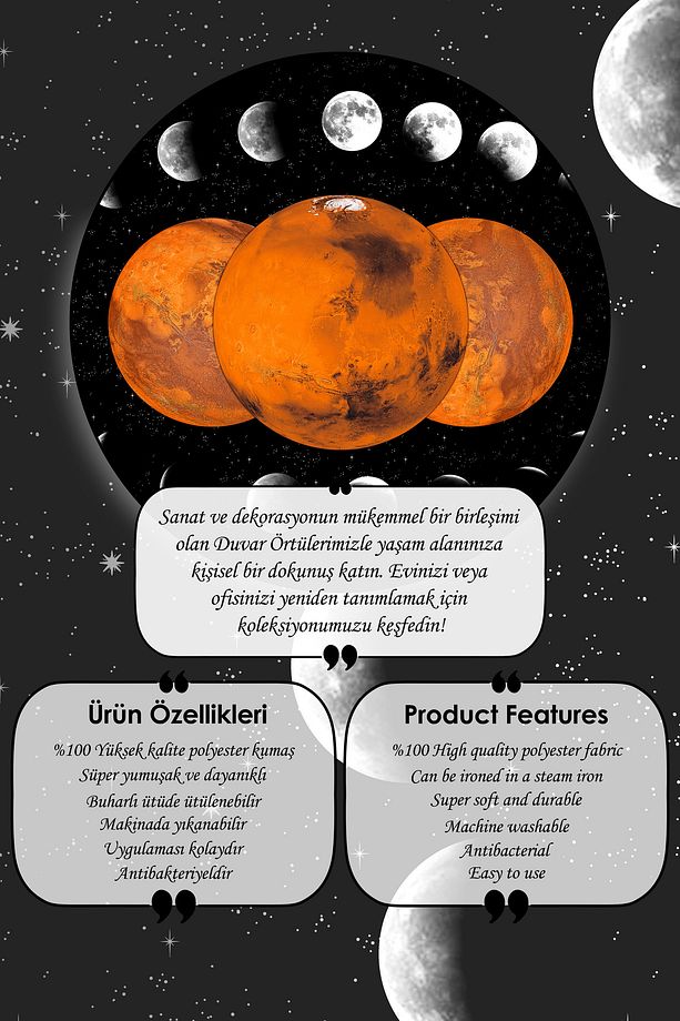 " Mars'a Yolculuk " Ayın Evreleriyle Çevrili Birinci Kalite Kumaş Duvar Örtüsü Duvar Halısı Tapestry - 3