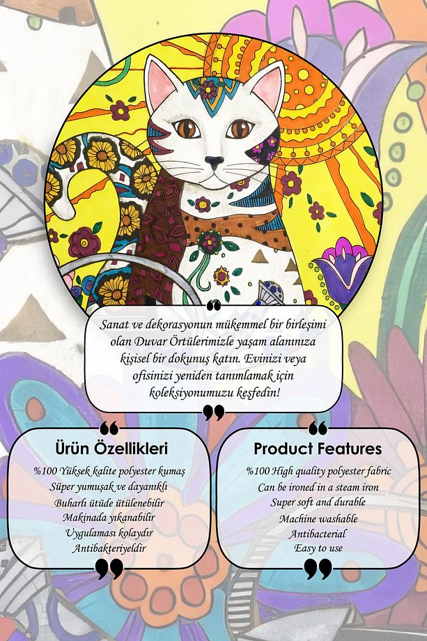 Doğanın Büyüsü: Etnik Desenler ve Kedi Portresi Duvar Örtüsü Duvar Halısı Tapestry - 4