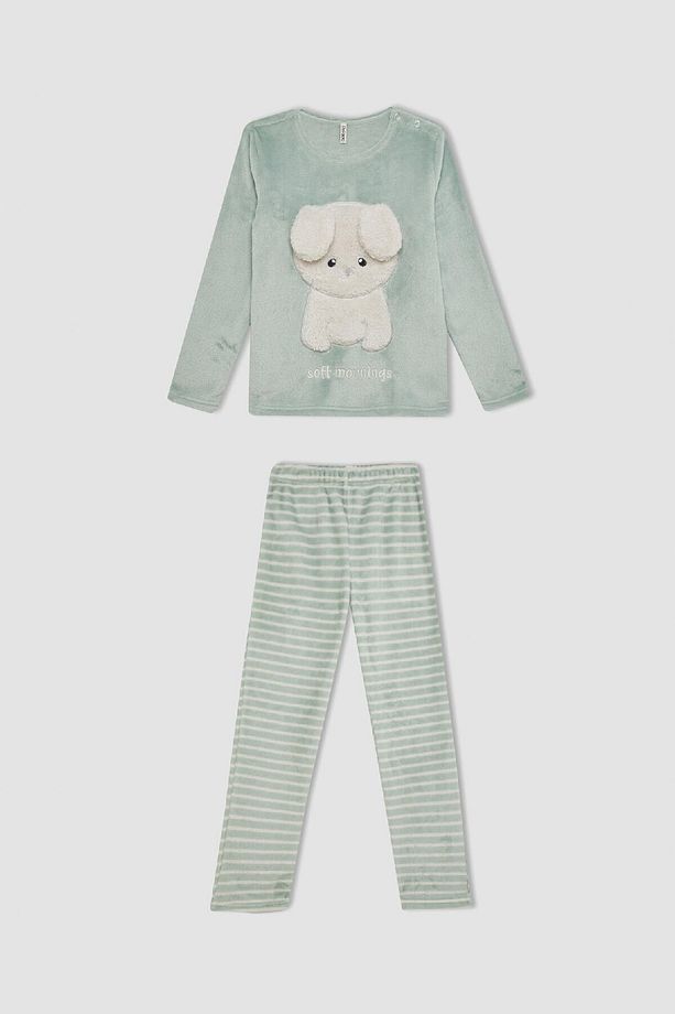 Kız Çocuk Baskılı Uzun Kollu Üst Uzun Alt Polar Pijama Takımı D1087A824WN - 7