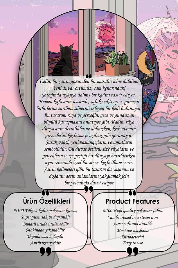 " Rüyaların Ve Şafak Vaktinin Dansı " Birinci Kalite Kumaş Duvar Örtüsü Duvar Halısı Tapestry - 3