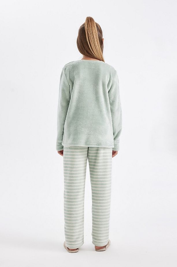 Kız Çocuk Baskılı Uzun Kollu Üst Uzun Alt Polar Pijama Takımı D1087A824WN - 6