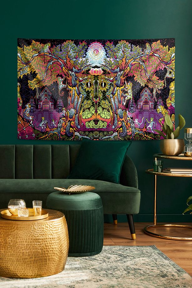 " Rüyanın Renkleri: Psikedelik Sembollerin Dansı " Kumaş Duvar Örtüsü Duvar Halısı Tapestry - 1