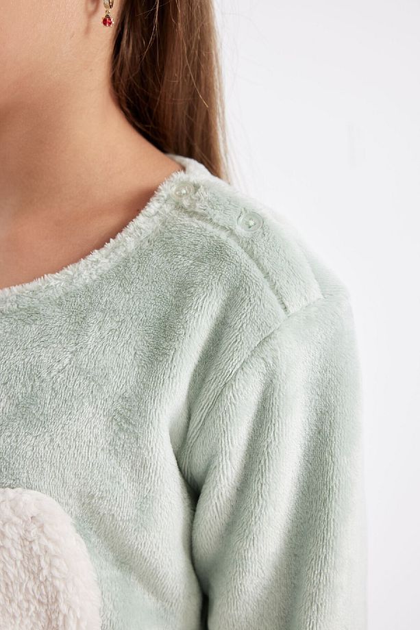 Kız Çocuk Baskılı Uzun Kollu Üst Uzun Alt Polar Pijama Takımı D1087A824WN - 5