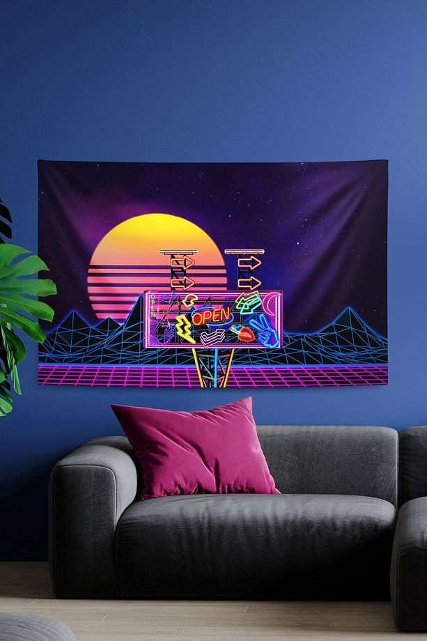Yolculuğun Sonu: Neon Renklerin Dansı Birinci Kalite Kumaş Duvar Örtüsü Duvar Halısı Tapestry - 1