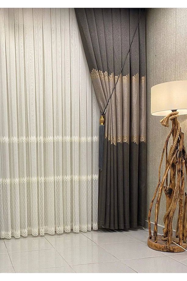 Nivemeshome Divina Zigzag Işlemeli Krem 1/3 Sık Pile Tül Perde Apm - 1