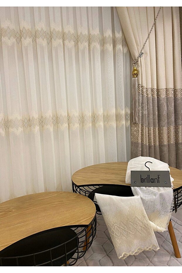 Ni?vemeshome Ti?tanum Nakişli Krem 1/3 Sik Pi?le Tül Perde Apm - 1