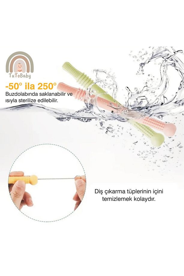 Bebek Diş Kaşıyıcısı Silikon  (Dişlik-Çiğneme Tüpü- Pipet) 2 Adet Dişlik 1 Adet Fırça - 7