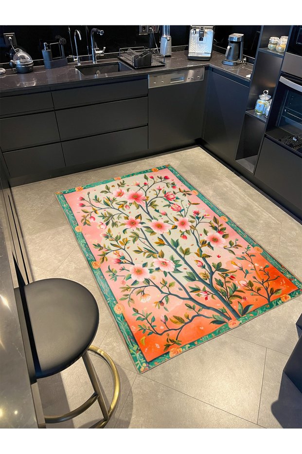 Paris Collection Pink Powder Themed Floral Flowers Patterned Creative Modern Decorative Carpet 113