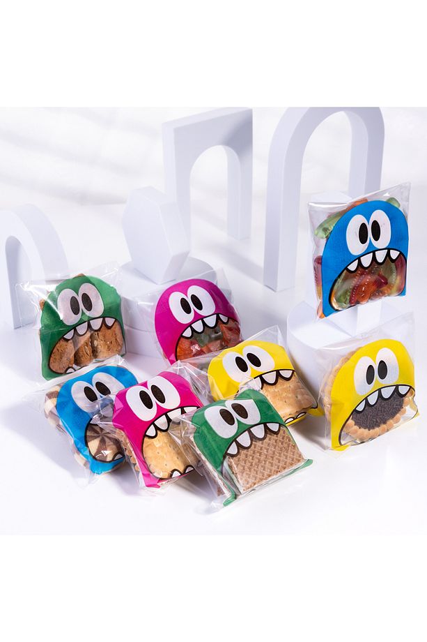 Karışık canavar desenli bantlı cake pops ve kurabiye poşeti, 10x15 cm, 5 adet - 1