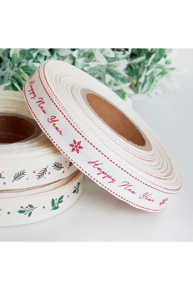Cotton Ribbon, Happy New Year, 1.5 Cm 5 Meters