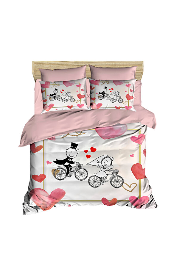 Bride Groom with Bicycle 3D Digital Double Bedding Set