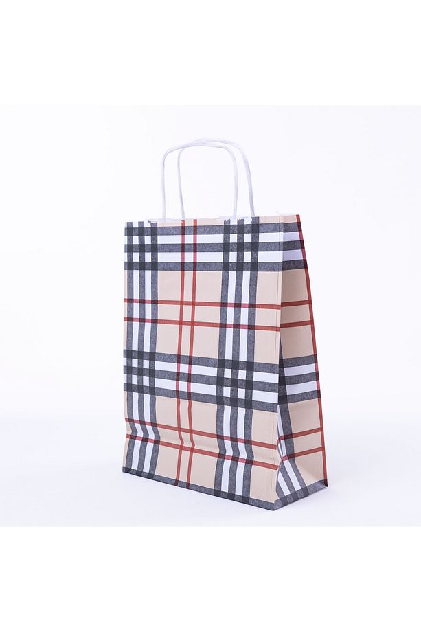 Büküm Saplı Kağıt Poşet, 18x8x24, Çizgili Karma Desen 3 Adet - 1