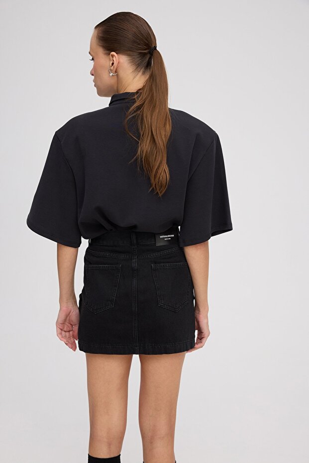 Kargo denim mini etek - 6