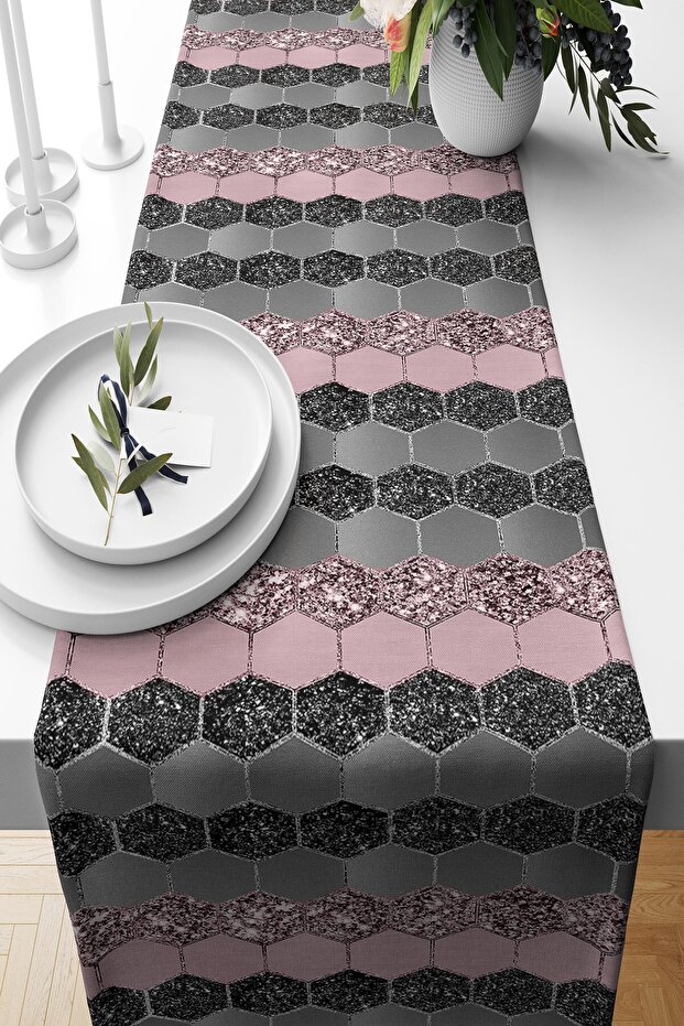 Geometric Patterned Honeycomb - Sequined Table, Different Ranir Models, Decorative 4-Piece Throw Pillow Cover Set - 2