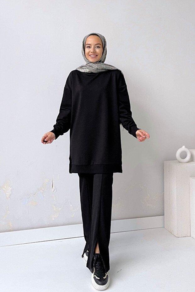 Basic Tesettür Sweatshirt - Siyah - 4