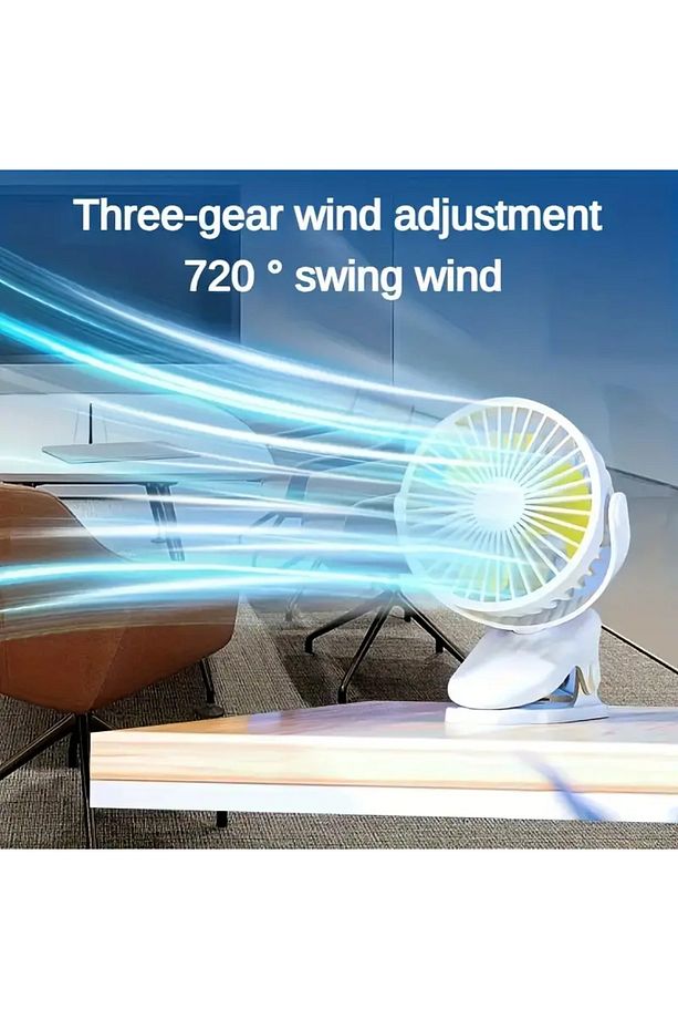 Taşınabilir USB Klipsli Fan Şarj Edilebilir, 720° Dönebilme, 3 Hız Yaz ve Dış Mekan Kullanımı İçin - 5