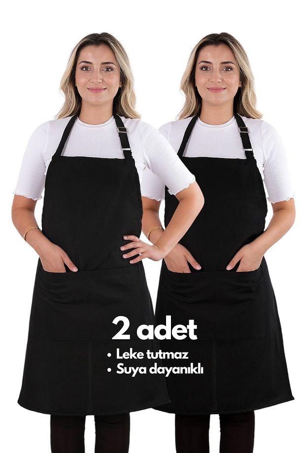 2 Adet Simple ayarlanabilir askılı mutfak önlüğü - 1