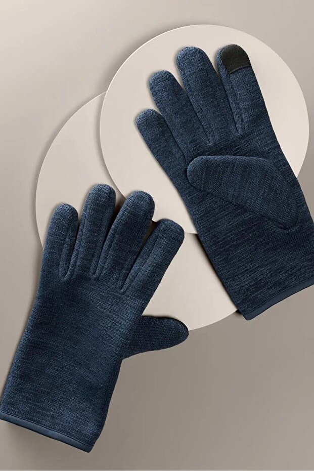 Men Knitted Fleece Gloves, Navy Blue