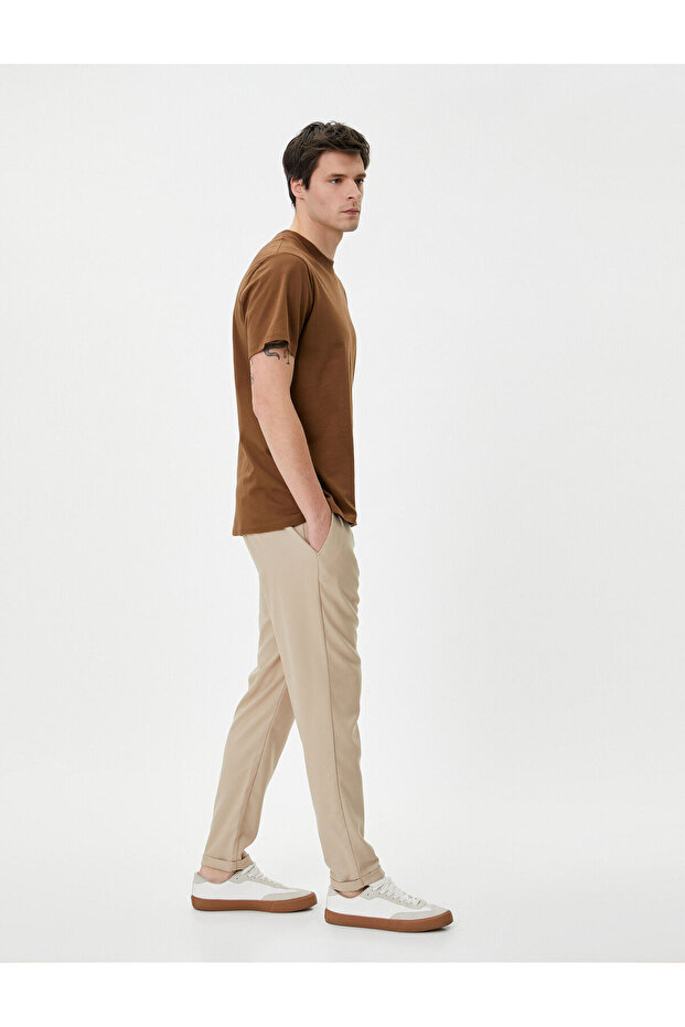 Fabric Trousers Chino Pocket Detailed High Waist Slim Fit