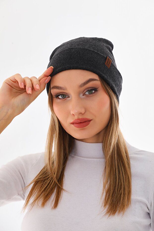 Kadın Katlamalı Antrasit Penye Bere - 4