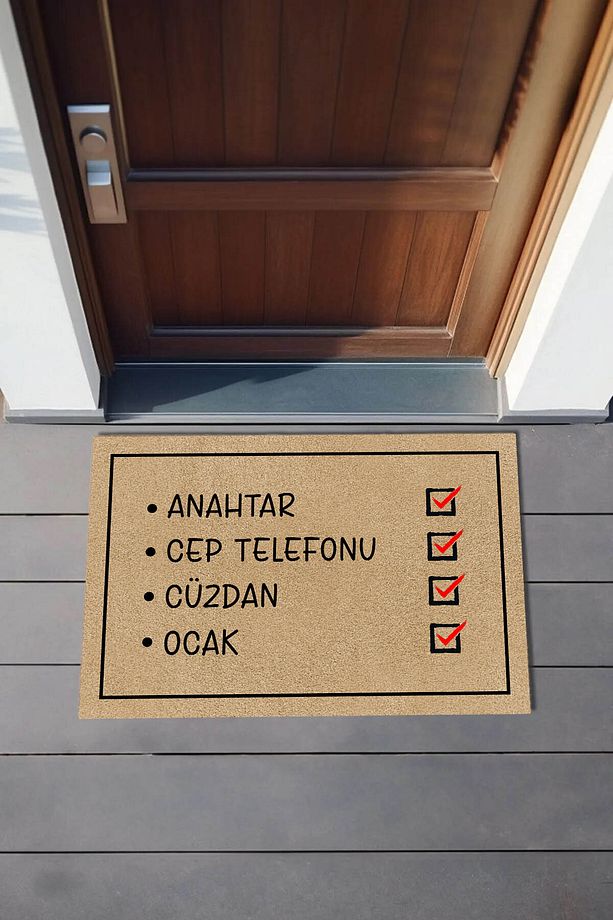 Yıkanabilir Kaymaz Taban Hatırlatmalı Kapı Önü Paspas 70x45 - 1