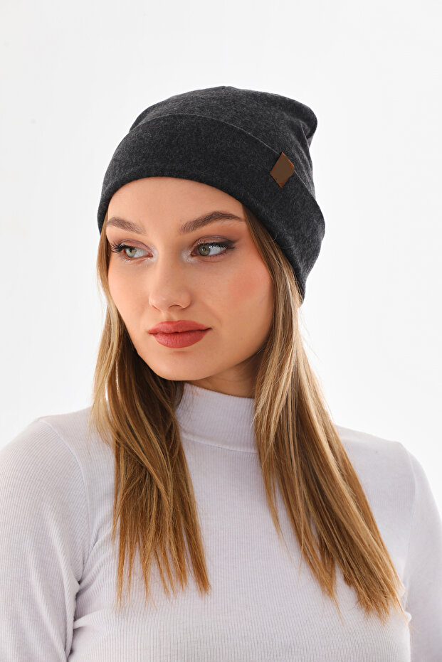 Kadın Katlamalı Antrasit Penye Bere - 1