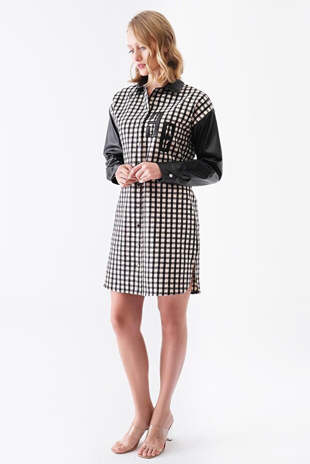 Deri Logo Detaylı Gömlek Elbise - 2