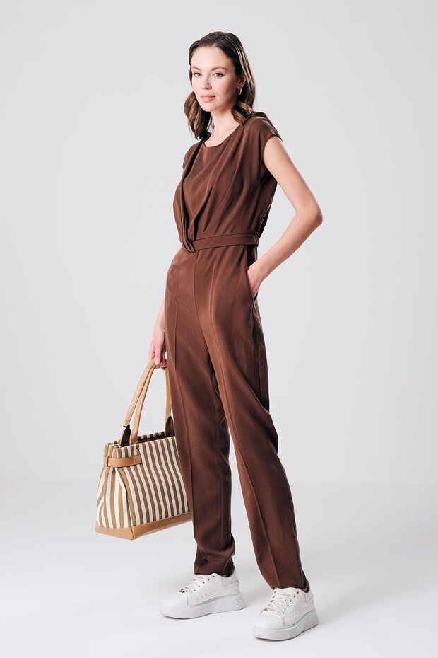 Beli Pili Detaylı Dar Paça Tulum - 4