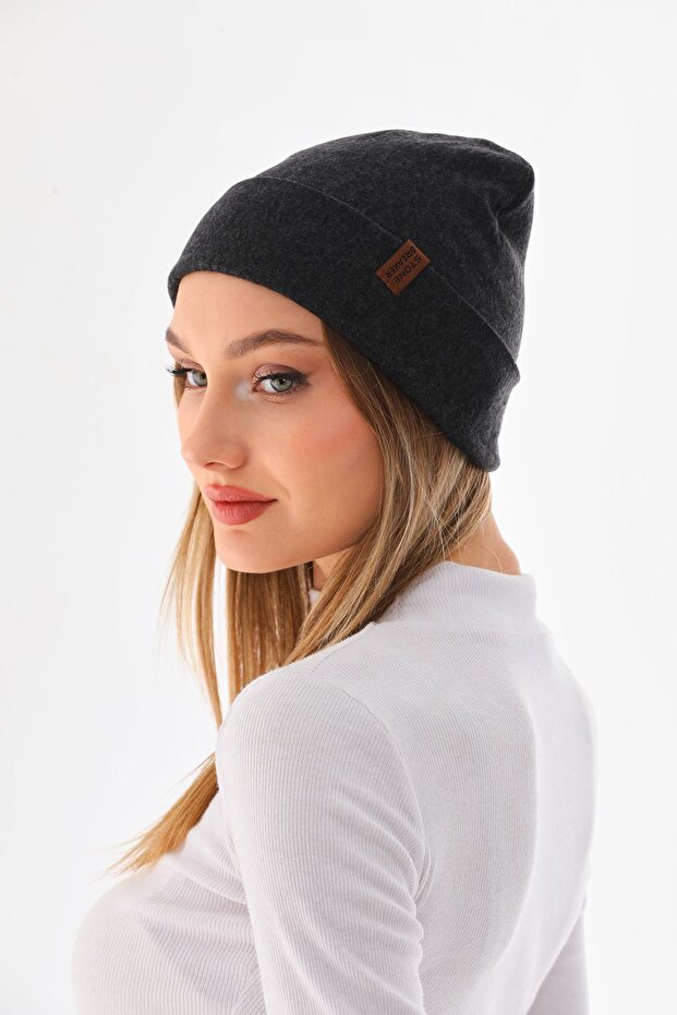 Kadın Katlamalı Antrasit Penye Bere - 5