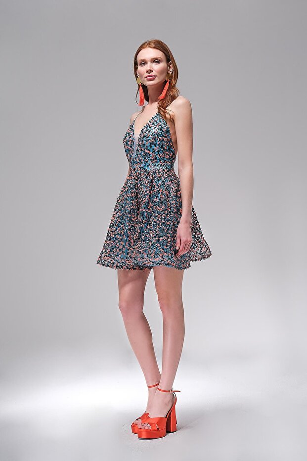 İnce Askılı Payet Mini Elbise - 3