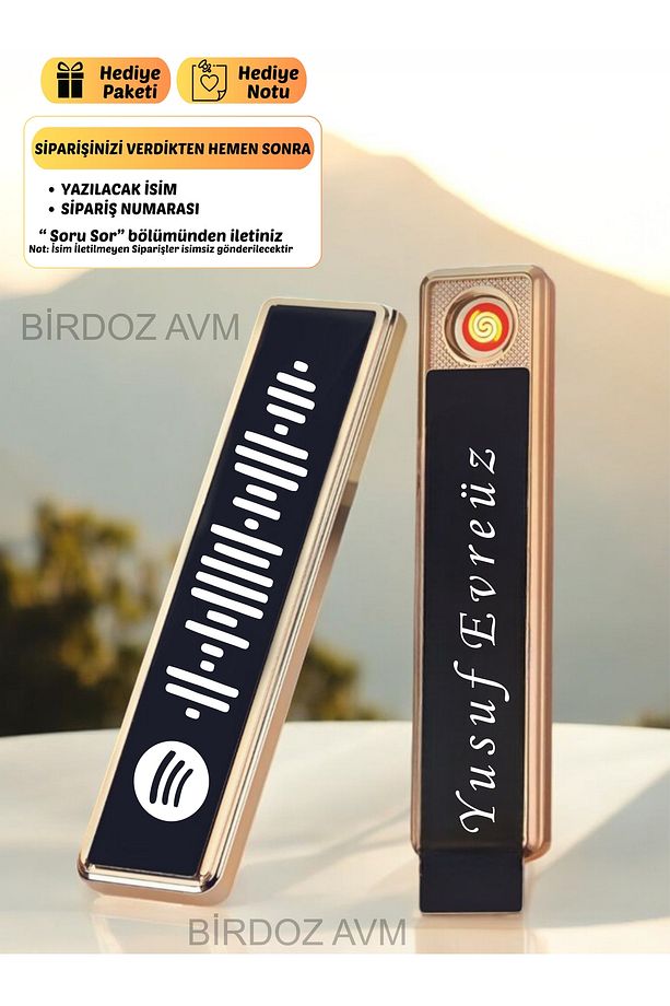 Kişiye Özel Isimli Hediyelik Spotify Kod Şarjlı Lüks Çakmak - 1