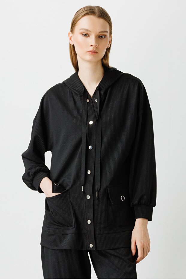 Modailgi Kapüşonlu Örme Tunik Siyah - 4