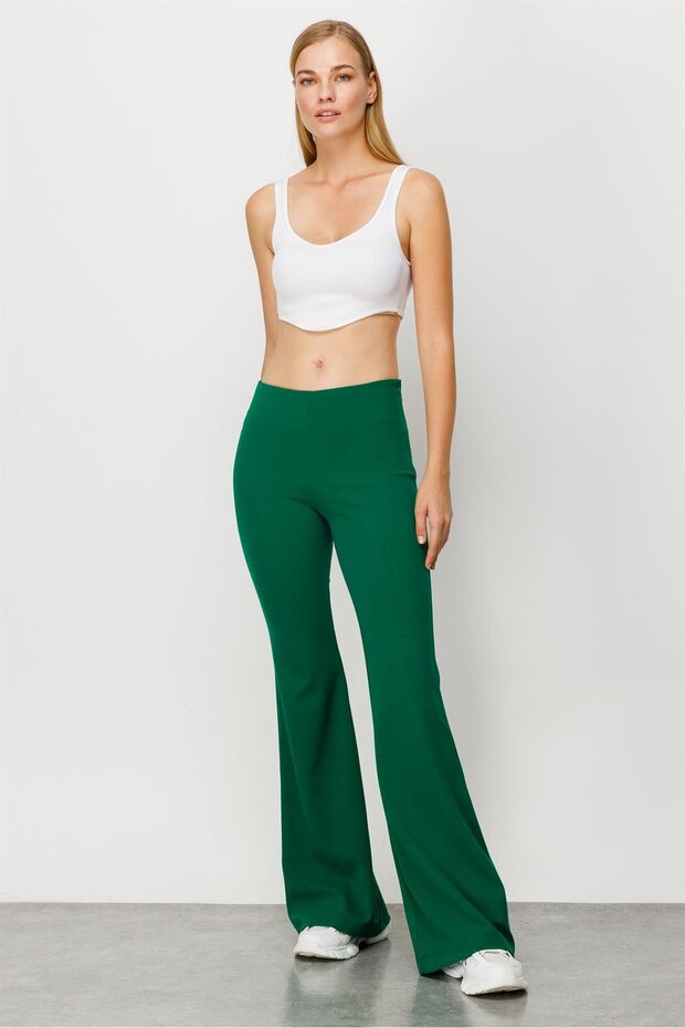 Modailgi İspanyol Paça Örme Pantolon Yeşil - 2