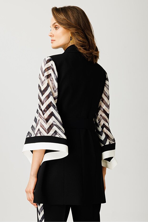 سترة طويلة سوداء منقوشة متعرجة - رياضية - 6